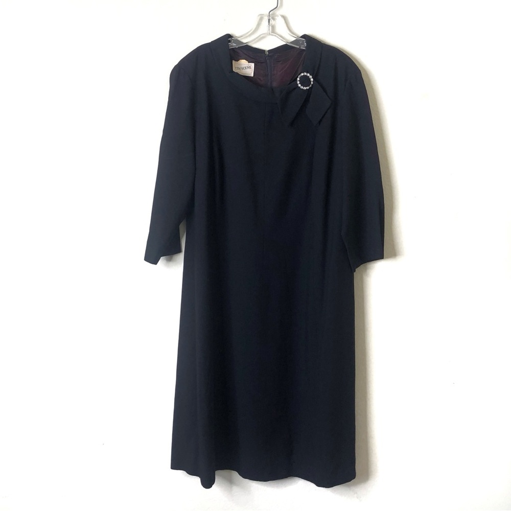 VTG  XL Black 50s Little Black Dress Rhinestone Collar Jewel